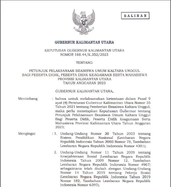 Surat Keputusan Gubernur tentang Pedoman Penerimaan Peserta Didik Baru Pada Sekolah Menengah Atas dan Sekolah Menengah Kejuruan Tahun 2023